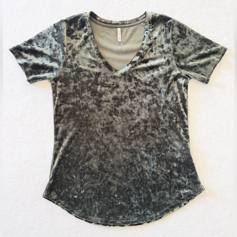 Z Supply Olive Crushed Velvet V-Neck Short Sleeve Tee